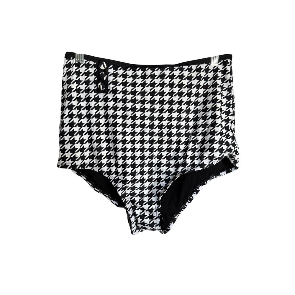 Unique Vintage Black White Herringbone High Waist Swim Bottom 2X NWOT